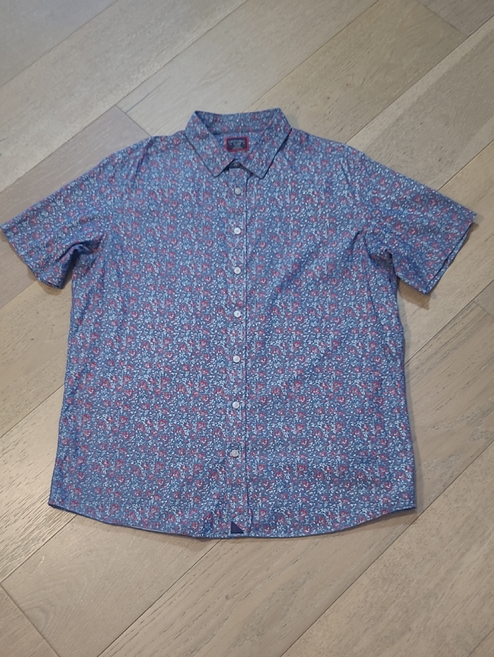 EUC UNTUCKit Shirt Men's sz XL Floral Tall Slim Fit Blue Short Sleeve Button Up